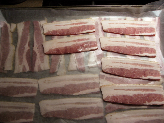Be sure to put down another layer of wax paper before adding another layer of bacon.