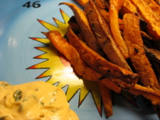 Savory Sweet Potatoes paired with enzyme-rich chipotle cilantro mayonnaise.
